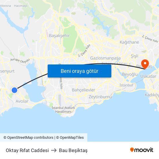 Oktay Rıfat Caddesi to Bau Beşiktaş map