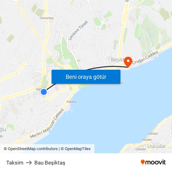 Taksim to Bau Beşiktaş map