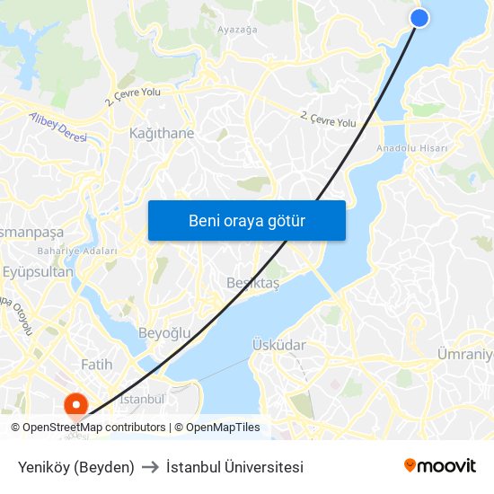 Yeniköy (Beyden) to İstanbul Üniversitesi map