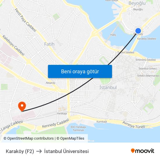 Karaköy (F2) to İstanbul Üniversitesi map