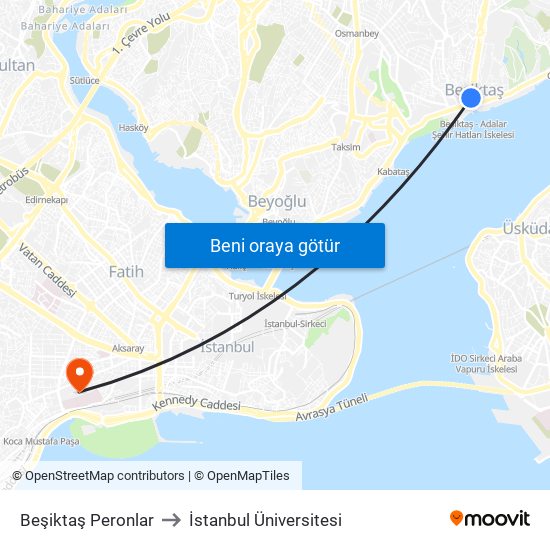 Beşiktaş Peronlar to İstanbul Üniversitesi map