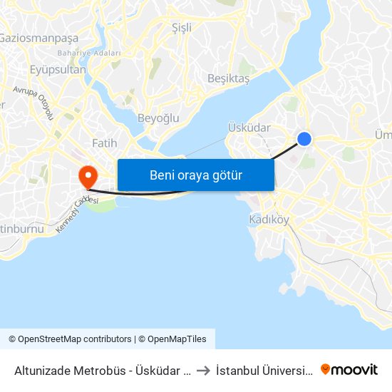 Altunizade Metrobüs - Üsküdar Yönü to İstanbul Üniversitesi map