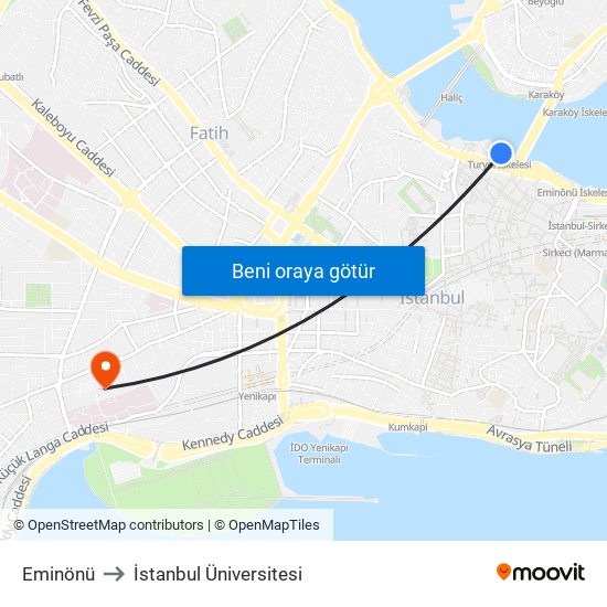 Eminönü to İstanbul Üniversitesi map