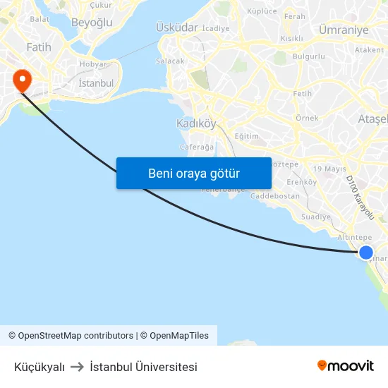 Küçükyalı to İstanbul Üniversitesi map