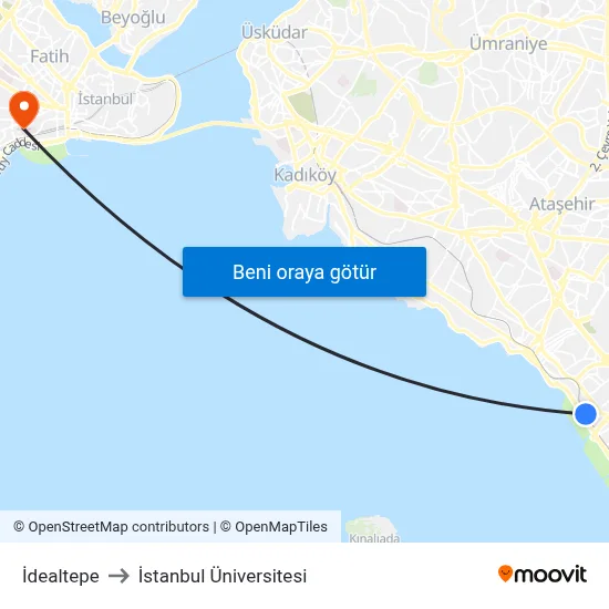 İdealtepe to İstanbul Üniversitesi map