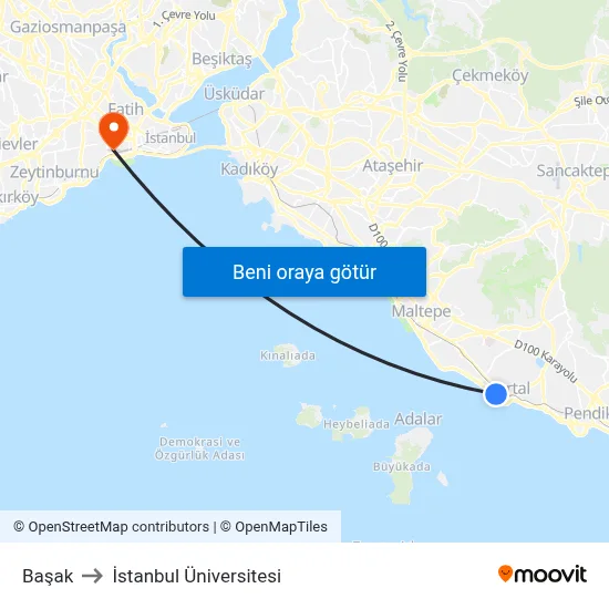 Başak to İstanbul Üniversitesi map