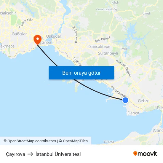 Çayırova to İstanbul Üniversitesi map