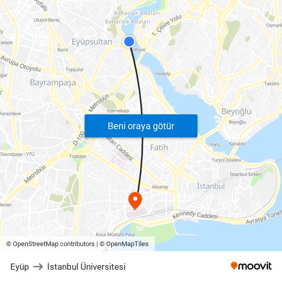 Eyüp to İstanbul Üniversitesi map