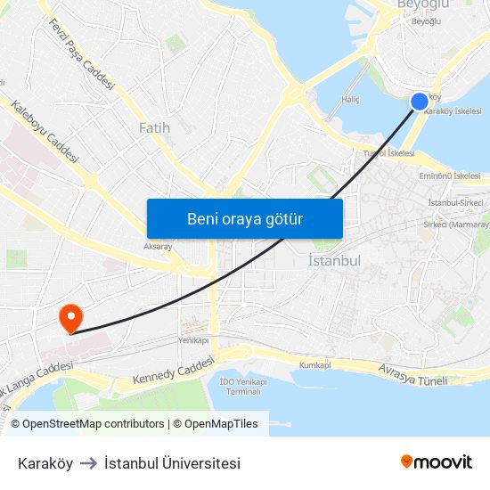 Karaköy to İstanbul Üniversitesi map