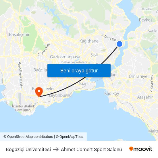 Boğaziçi Üniversitesi to Ahmet Cömert Sport Salonu map