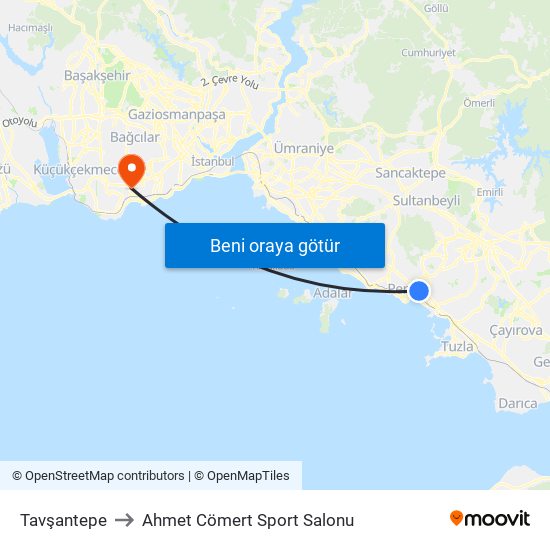 Tavşantepe to Ahmet Cömert Sport Salonu map