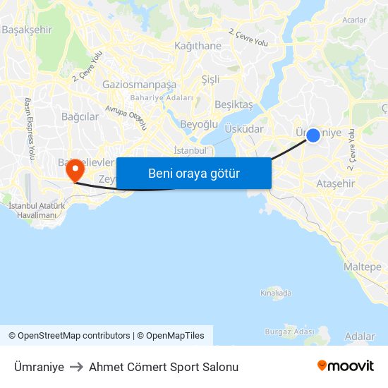 Ümraniye to Ahmet Cömert Sport Salonu map