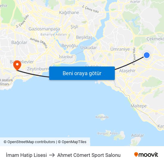 İmam Hatip Lisesi to Ahmet Cömert Sport Salonu map