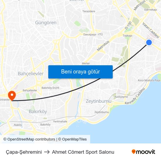 Çapa-Şehremini to Ahmet Cömert Sport Salonu map
