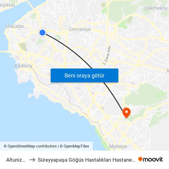 Altunizade to Süreyyapaşa Göğüs Hastalıkları Hastanesi D Blok map