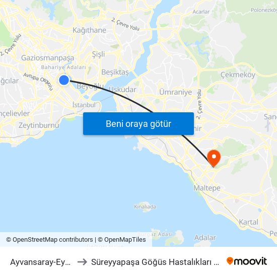 Ayvansaray-Eyüp Sultan to Süreyyapaşa Göğüs Hastalıkları Hastanesi D Blok map