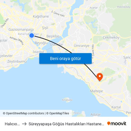 Halıcıoğlu to Süreyyapaşa Göğüs Hastalıkları Hastanesi D Blok map