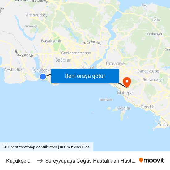 Küçükçekmece to Süreyyapaşa Göğüs Hastalıkları Hastanesi D Blok map