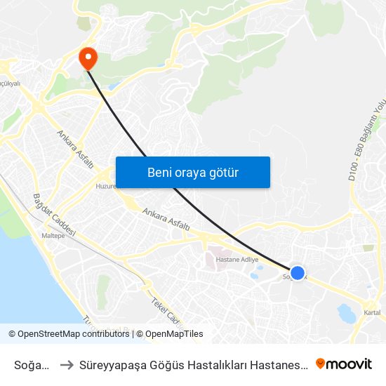 Soğanlık to Süreyyapaşa Göğüs Hastalıkları Hastanesi D Blok map