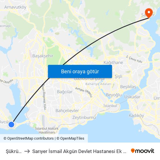 Şükrübey to Sarıyer İsmail Akgün Devlet Hastanesi Ek Hizmet Binası map