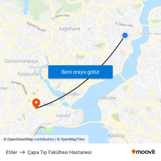 Etiler to Çapa Tıp Fakültesi Hastanesi map
