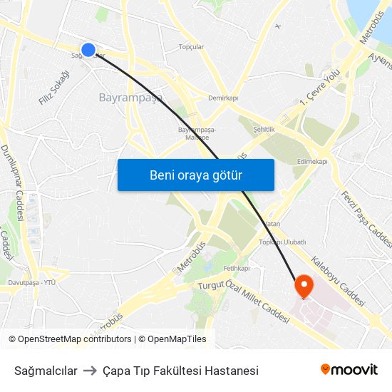 Sağmalcılar to Çapa Tıp Fakültesi Hastanesi map