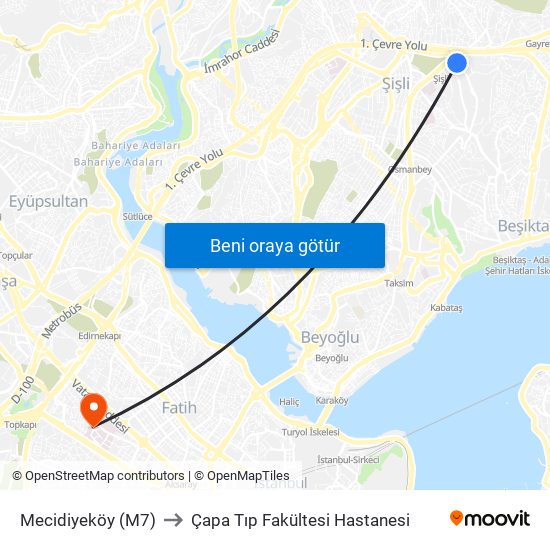 Mecidiyeköy (M7) to Çapa Tıp Fakültesi Hastanesi map