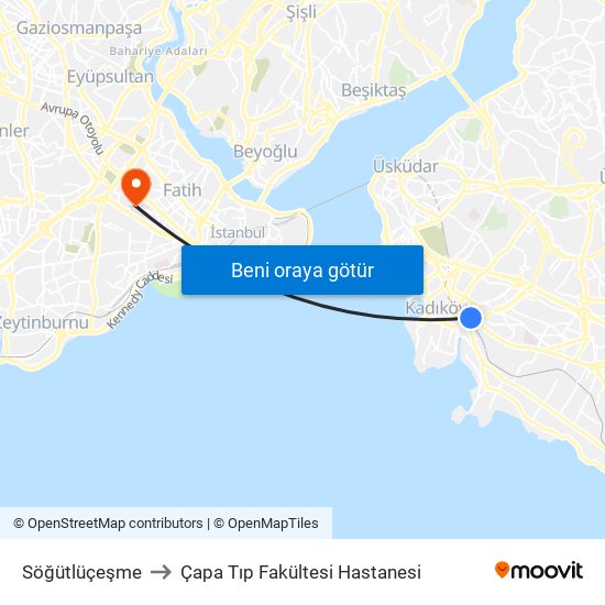 Söğütlüçeşme to Çapa Tıp Fakültesi Hastanesi map