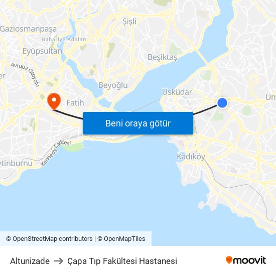 Altunizade to Çapa Tıp Fakültesi Hastanesi map
