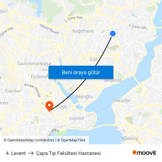 4. Levent to Çapa Tıp Fakültesi Hastanesi map