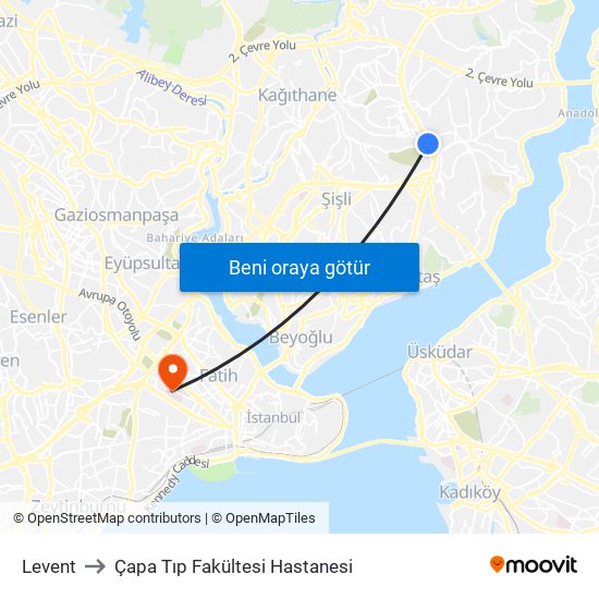 Levent to Çapa Tıp Fakültesi Hastanesi map