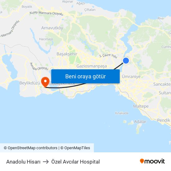 Anadolu Hisarı to Özel Avcılar Hospital map