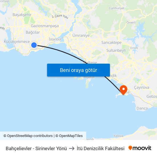 Bahçelievler - Sirinevler Yönü to İtü Denizcilik Fakültesi map