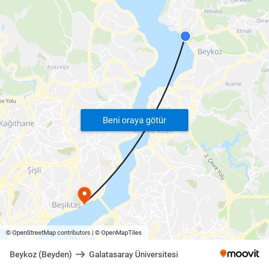 Beykoz (Beyden) to Galatasaray Üniversitesi map