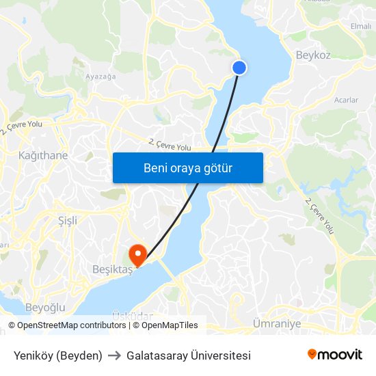 Yeniköy (Beyden) to Galatasaray Üniversitesi map