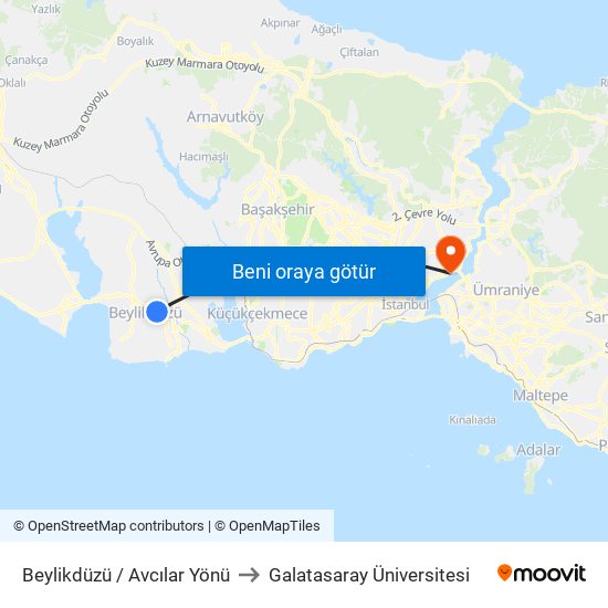 Beylikdüzü / Avcılar Yönü to Galatasaray Üniversitesi map