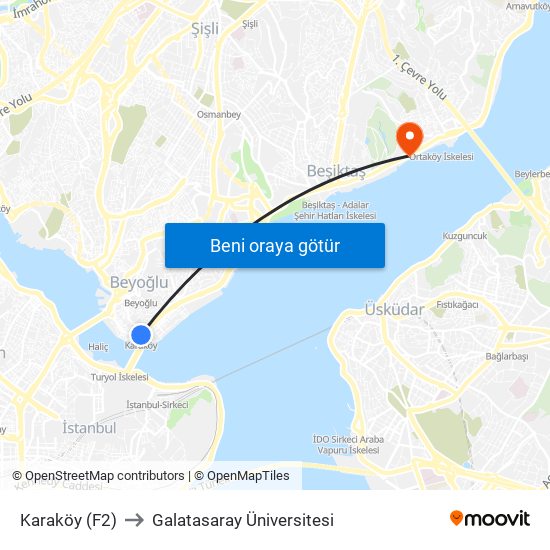 Karaköy (F2) to Galatasaray Üniversitesi map