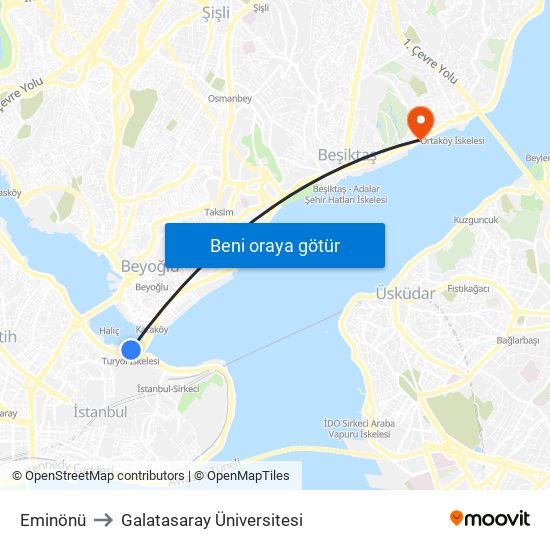Eminönü to Galatasaray Üniversitesi map