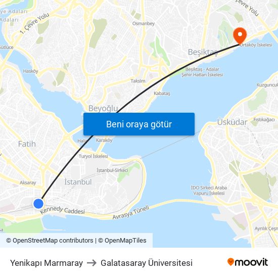 Yenikapı Marmaray to Galatasaray Üniversitesi map