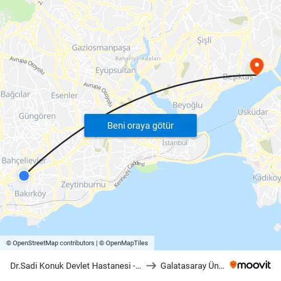 Dr.Sadi Konuk Devlet Hastanesi - Cevizlibag Yönü to Galatasaray Üniversitesi map