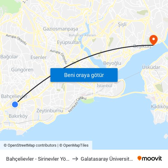 Bahçelievler - Sirinevler Yönü to Galatasaray Üniversitesi map
