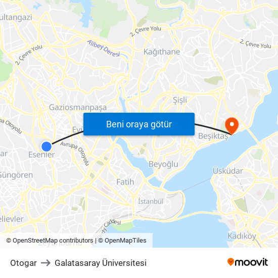 Otogar to Galatasaray Üniversitesi map