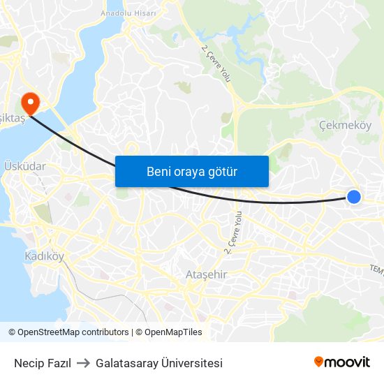 Necip Fazıl to Galatasaray Üniversitesi map