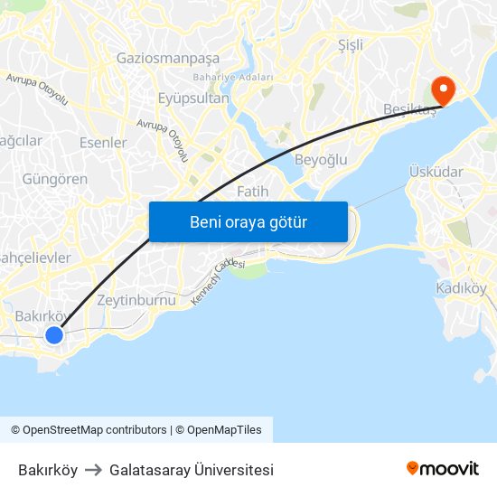 Bakırköy to Galatasaray Üniversitesi map