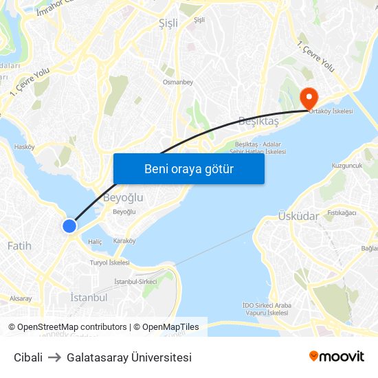 Cibali to Galatasaray Üniversitesi map