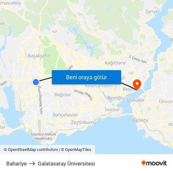 Bahariye to Galatasaray Üniversitesi map