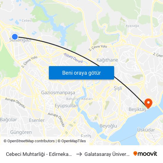 Cebeci Muhtarliği - Edirnekapi Yönü to Galatasaray Üniversitesi map