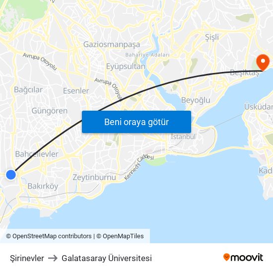 Şirinevler to Galatasaray Üniversitesi map