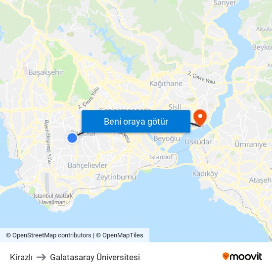 Kirazlı to Galatasaray Üniversitesi map