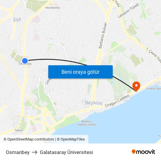 Osmanbey to Galatasaray Üniversitesi map